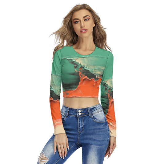 All-Over Print Women's Round Neck Crop Top T-Shirt