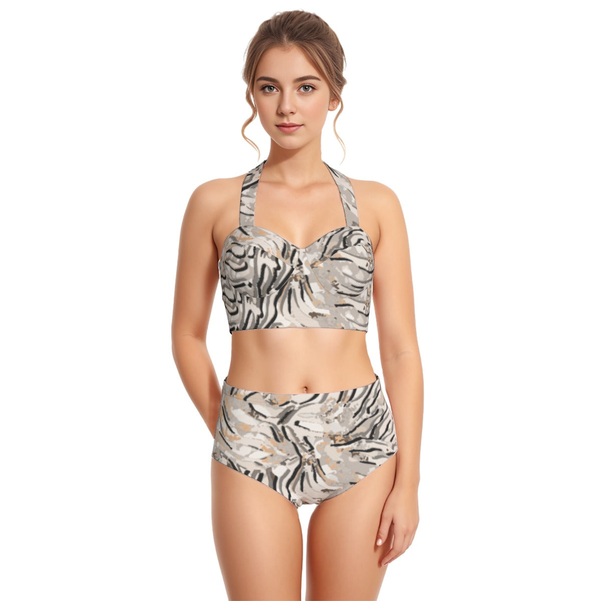 All-Over Print Women's Swimsuit Set With Halter