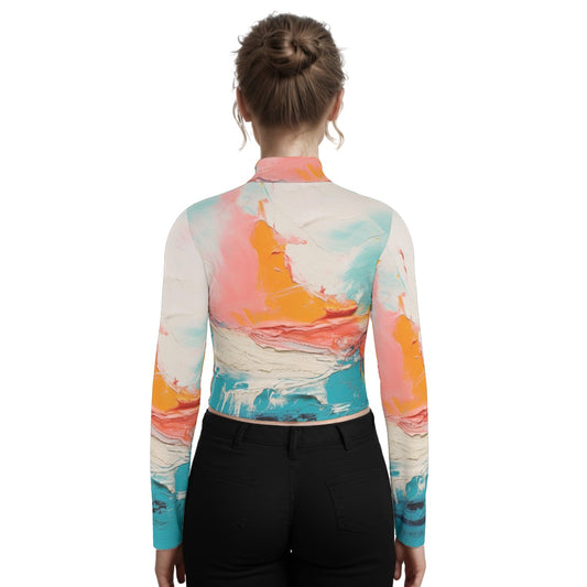 Eco-Friendly All-Over Print Women's Turtleneck T-shirt With Long Sleeve