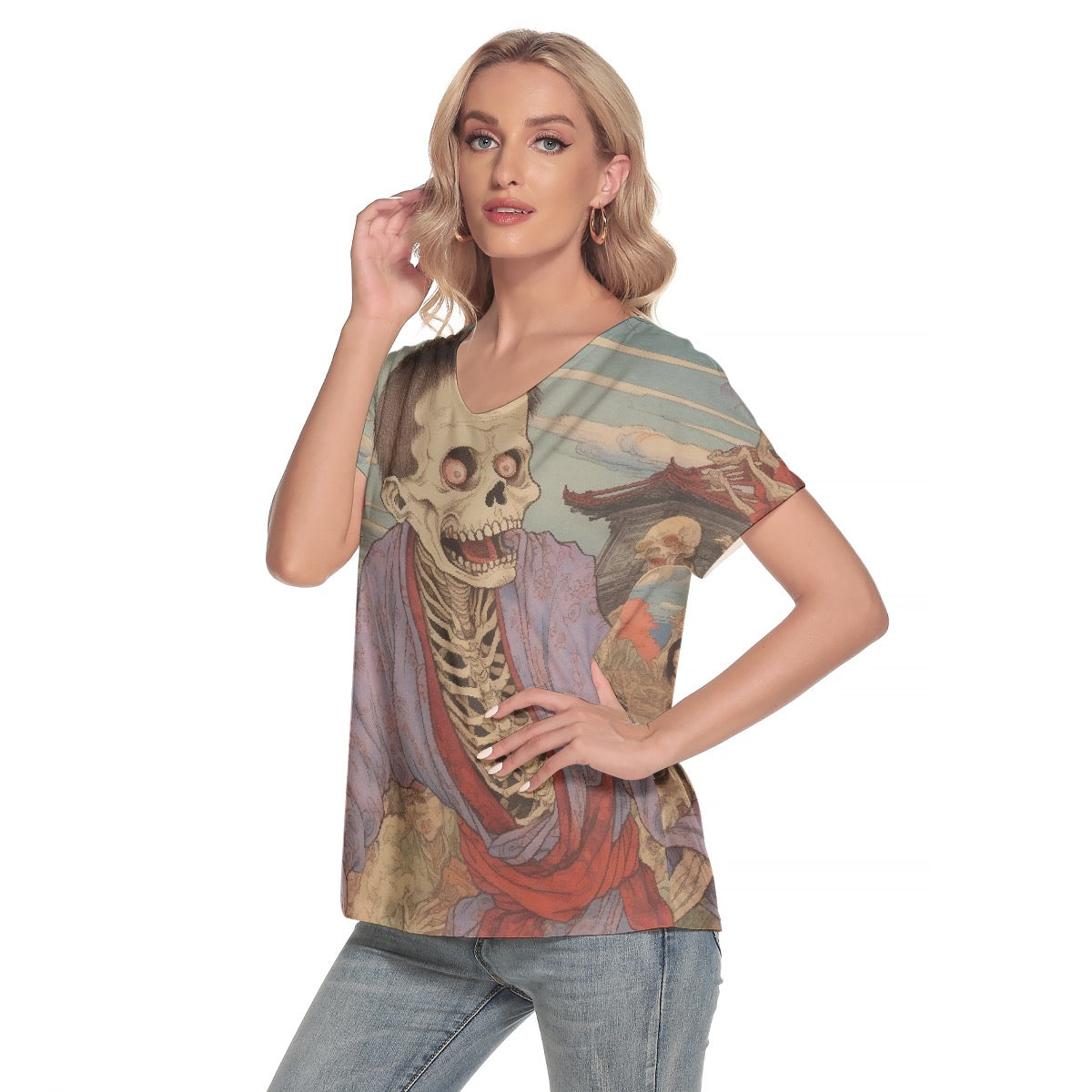 All-Over Print Women's Loose V-neck Short Sleeve T-shirt