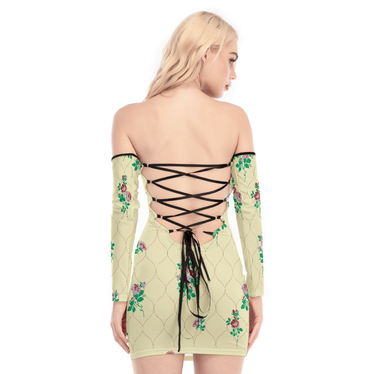 All-Over Print Women's Off-shoulder Back Lace-up Dress