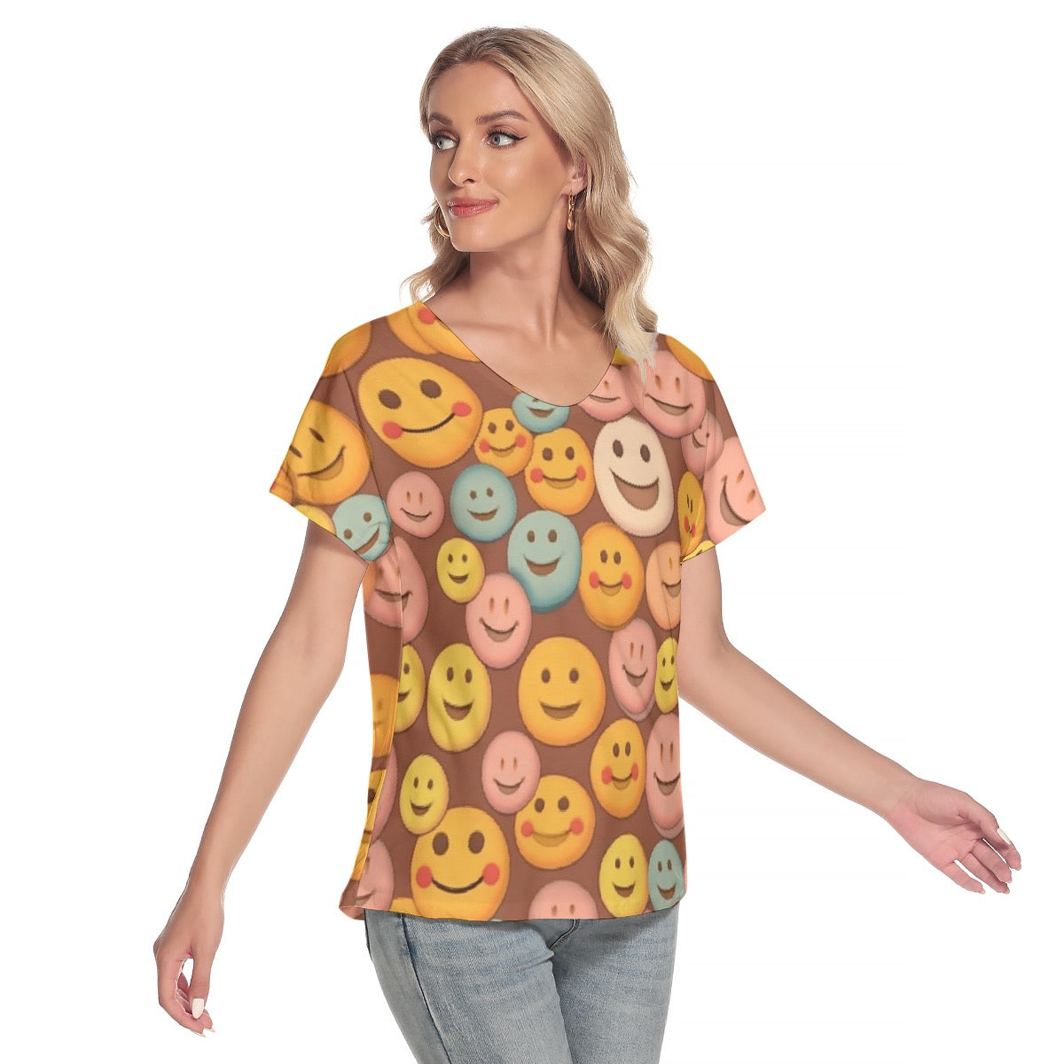 All-Over Print Women's Loose V-neck Short Sleeve T-shirt