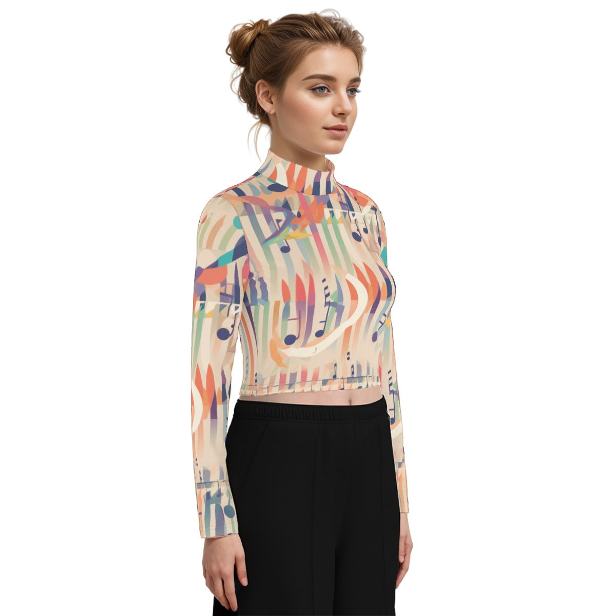 Eco-Friendly All-Over Print Women's Turtleneck T-shirt With Long Sleeve