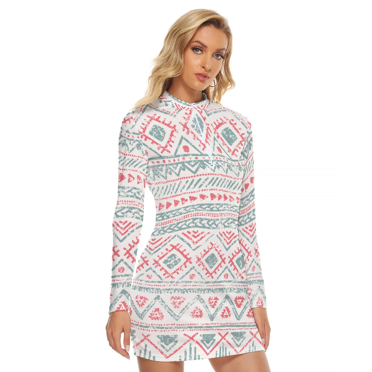 All-Over Print Women's Zip Front Tight Dress