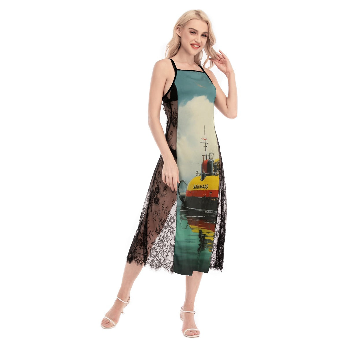 All-Over Print Women's Lace Cami Cross Back Dress