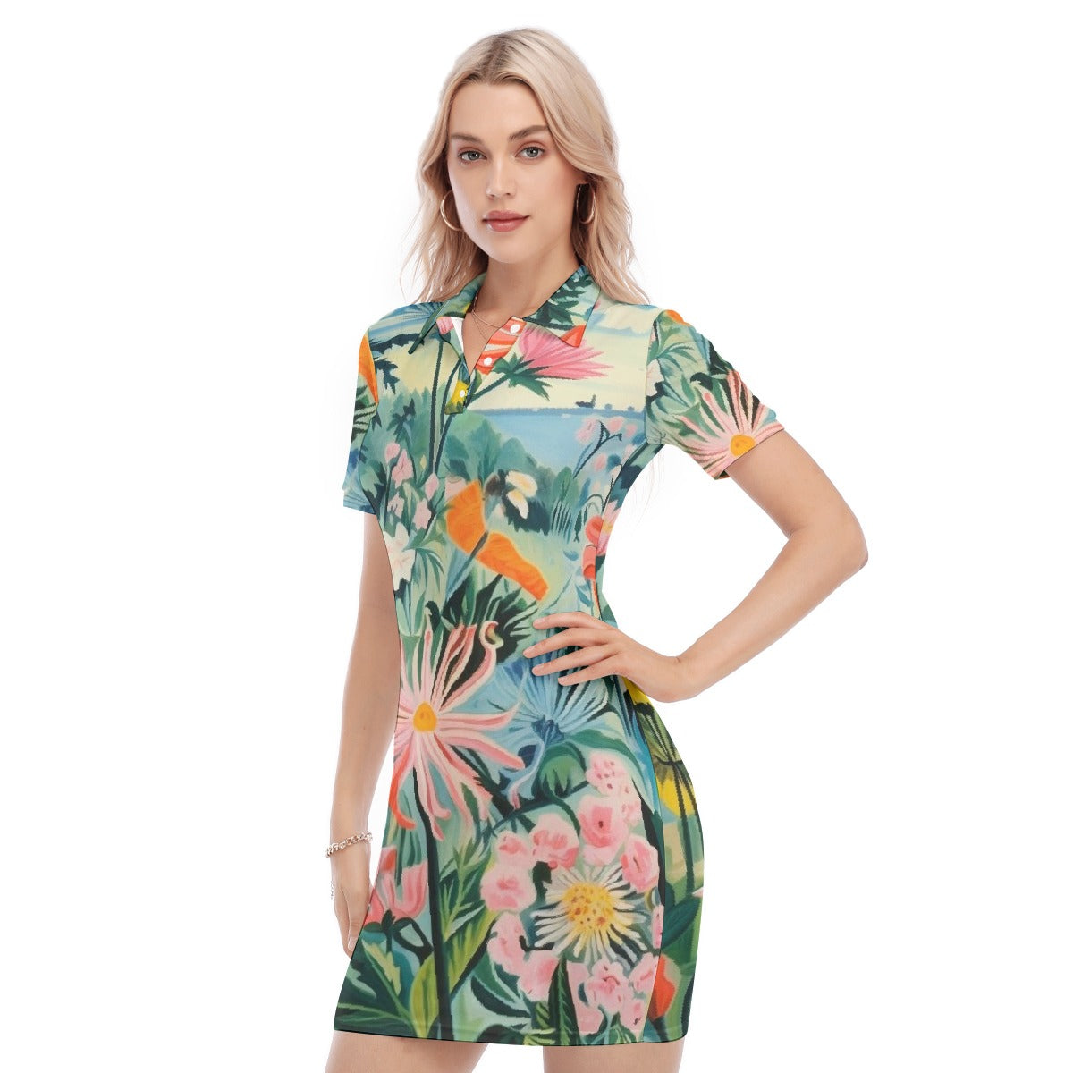 All-Over Print Women's Polo Collar Dress