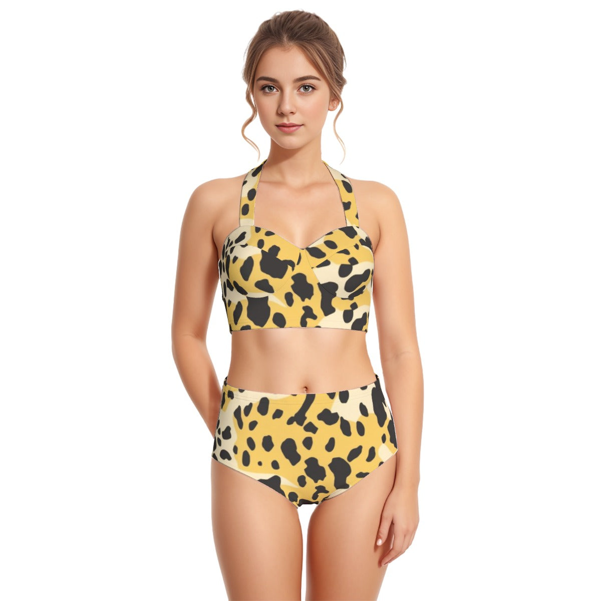 All-Over Print Women's Swimsuit Set With Halter