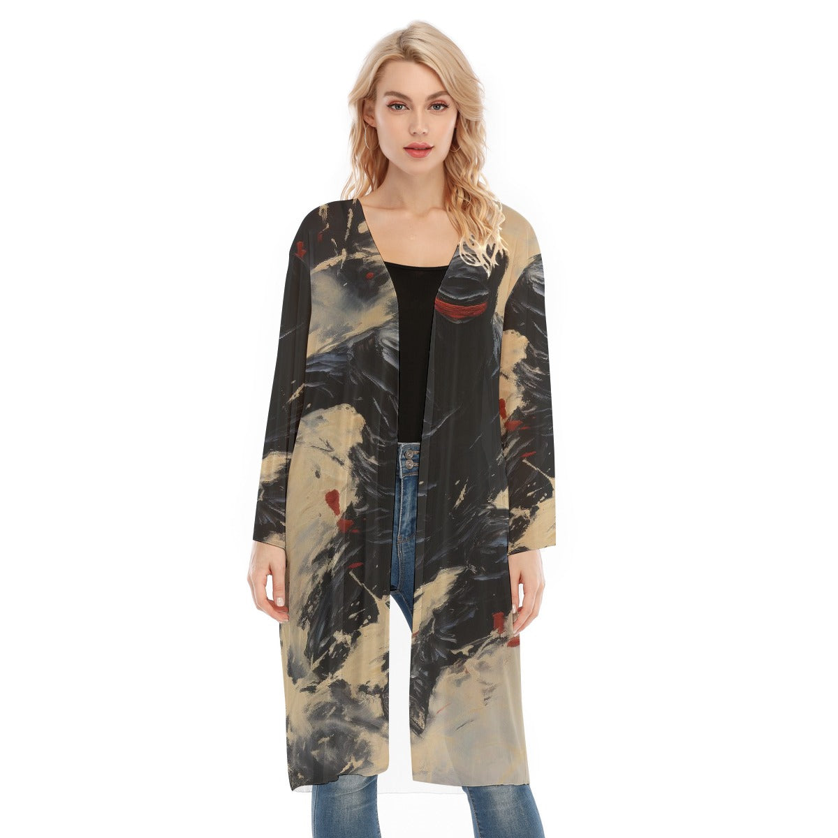 All- Over Print Women's Long Sleeve Mesh Cardigan