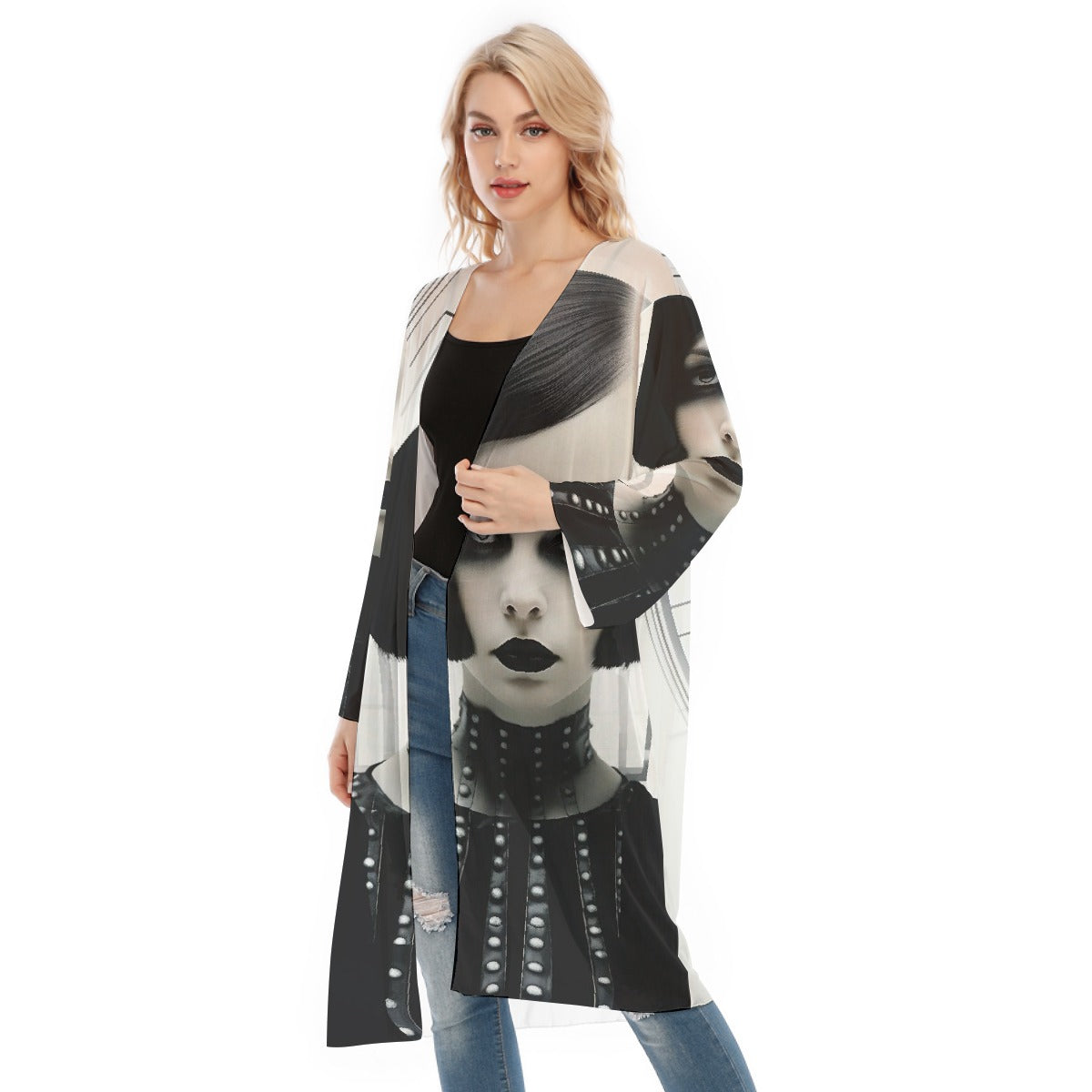 All- Over Print Women's Long Sleeve Mesh Cardigan