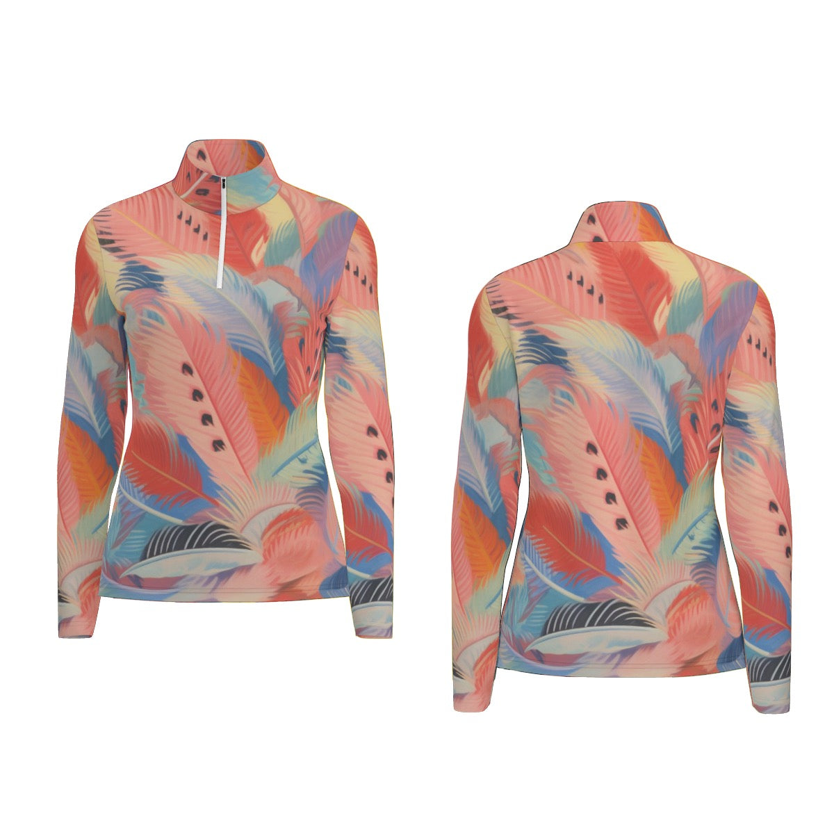 All-Over Print Women's Sports Collar Jersey With Long Sleeve