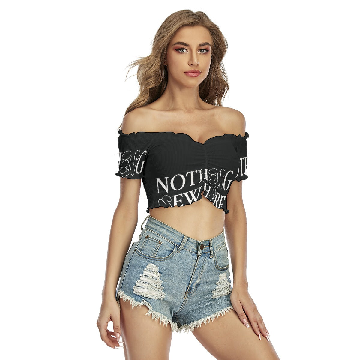 All-Over Print Women's One-shoulder Off-the-navel Short Sleeve T-shirt