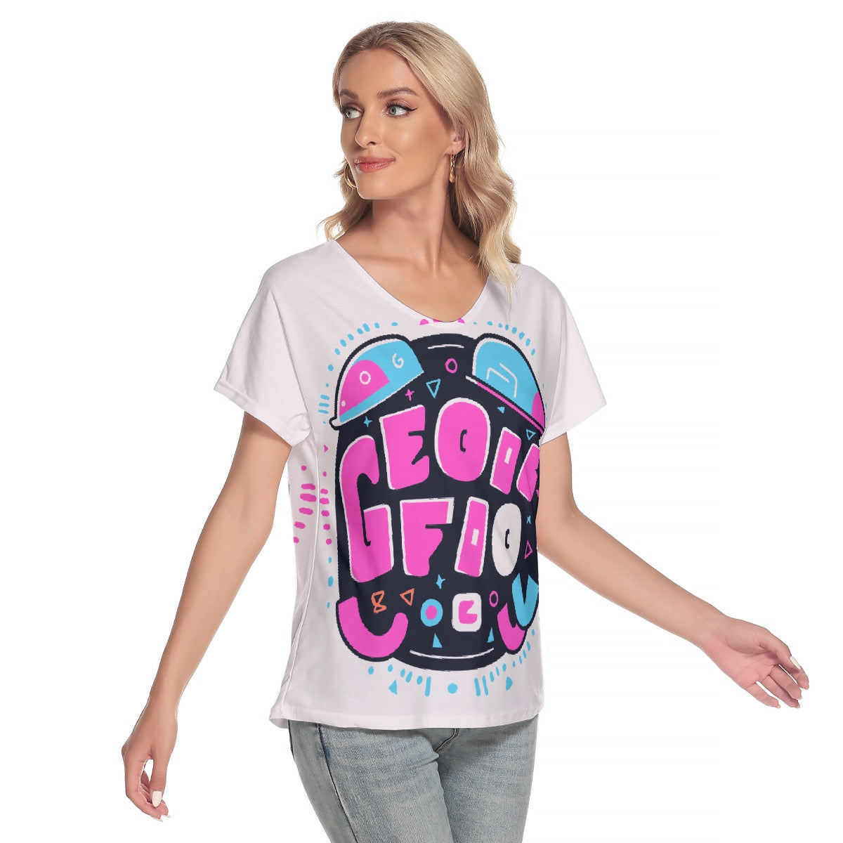 All-Over Print Women's Loose V-neck Short Sleeve T-shirt