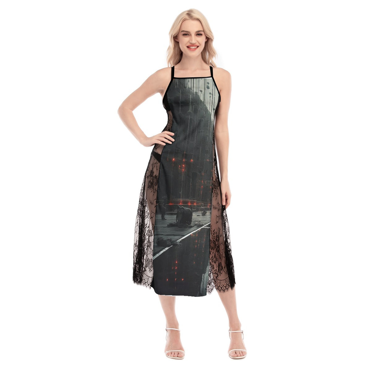 All-Over Print Women's Lace Cami Cross Back Dress