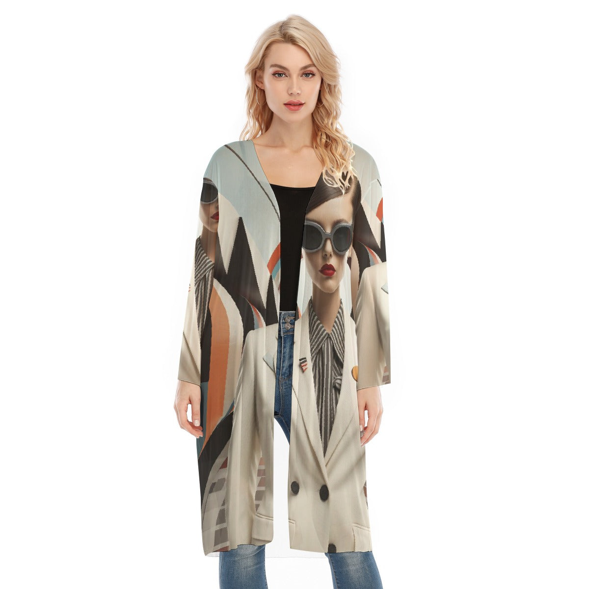 All- Over Print Women's Long Sleeve Mesh Cardigan