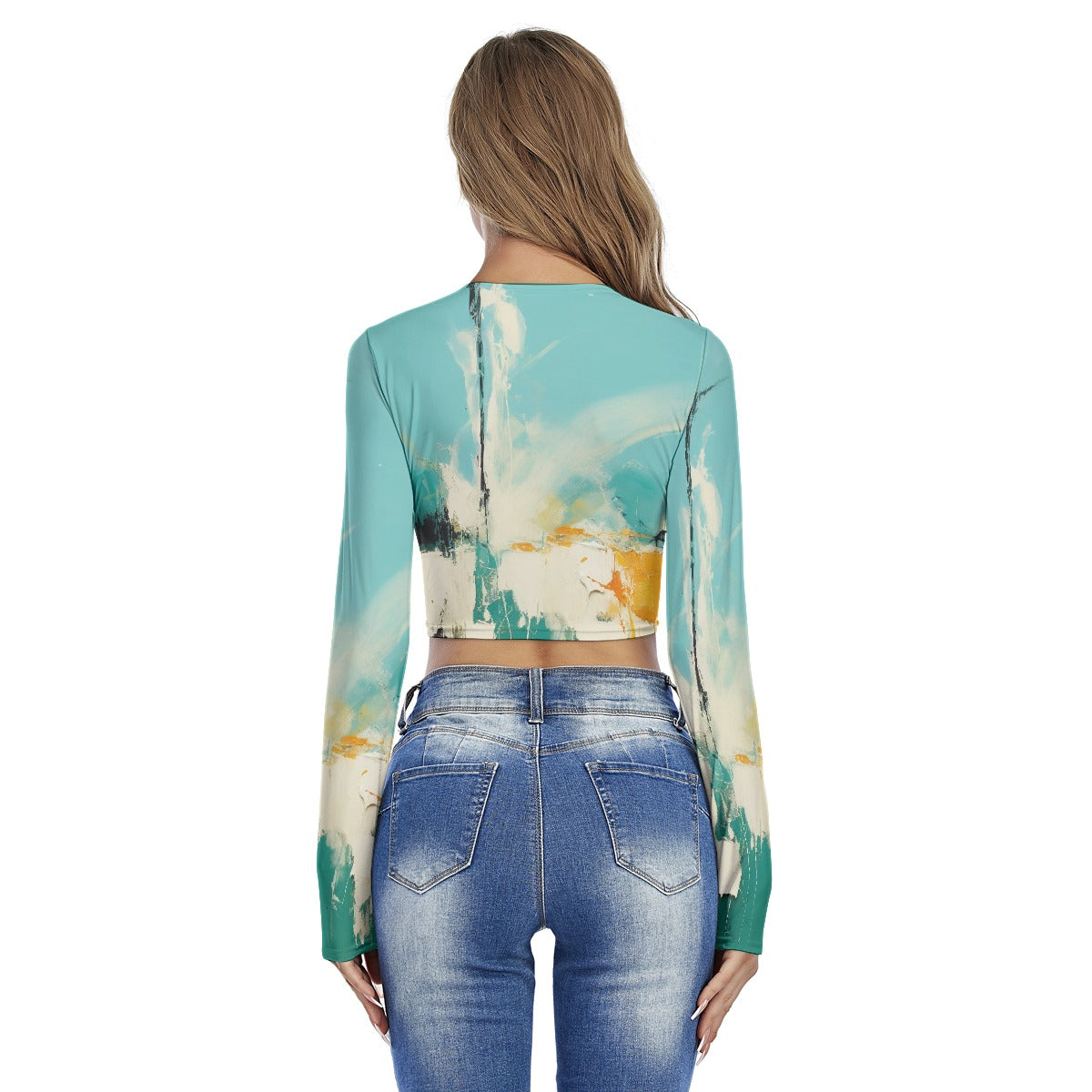 All-Over Print Women's Round Neck Crop Top T-Shirt