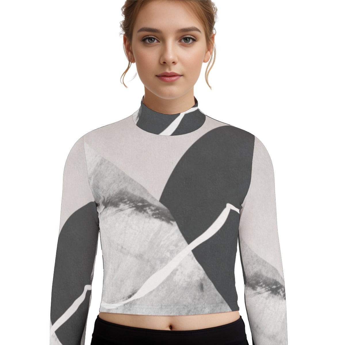 Eco-Friendly All-Over Print Women's Turtleneck T-shirt With Long Sleeve