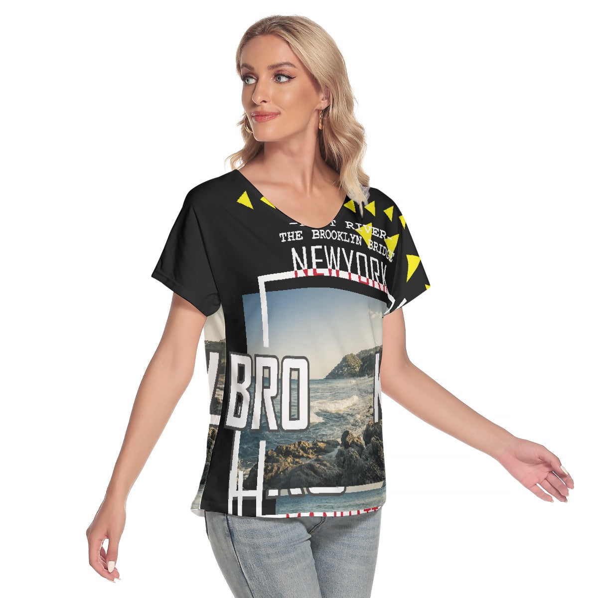 All-Over Print Women's Loose V-neck Short Sleeve T-shirt