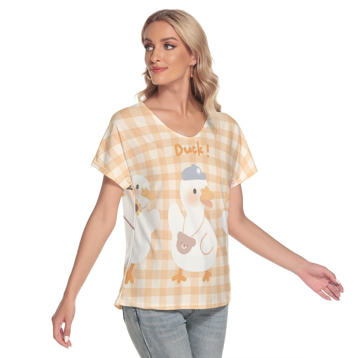 All-Over Print Women's Loose V-neck Short Sleeve T-shirt