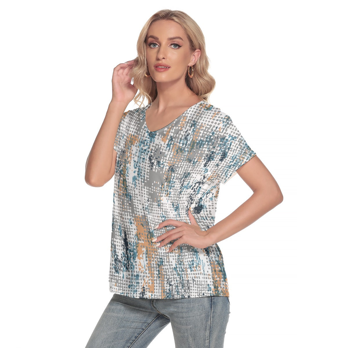 All-Over Print Women's Loose V-neck Short Sleeve T-shirt