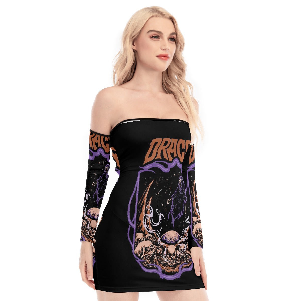 All-Over Print Women's Off-shoulder Back Lace-up Dress