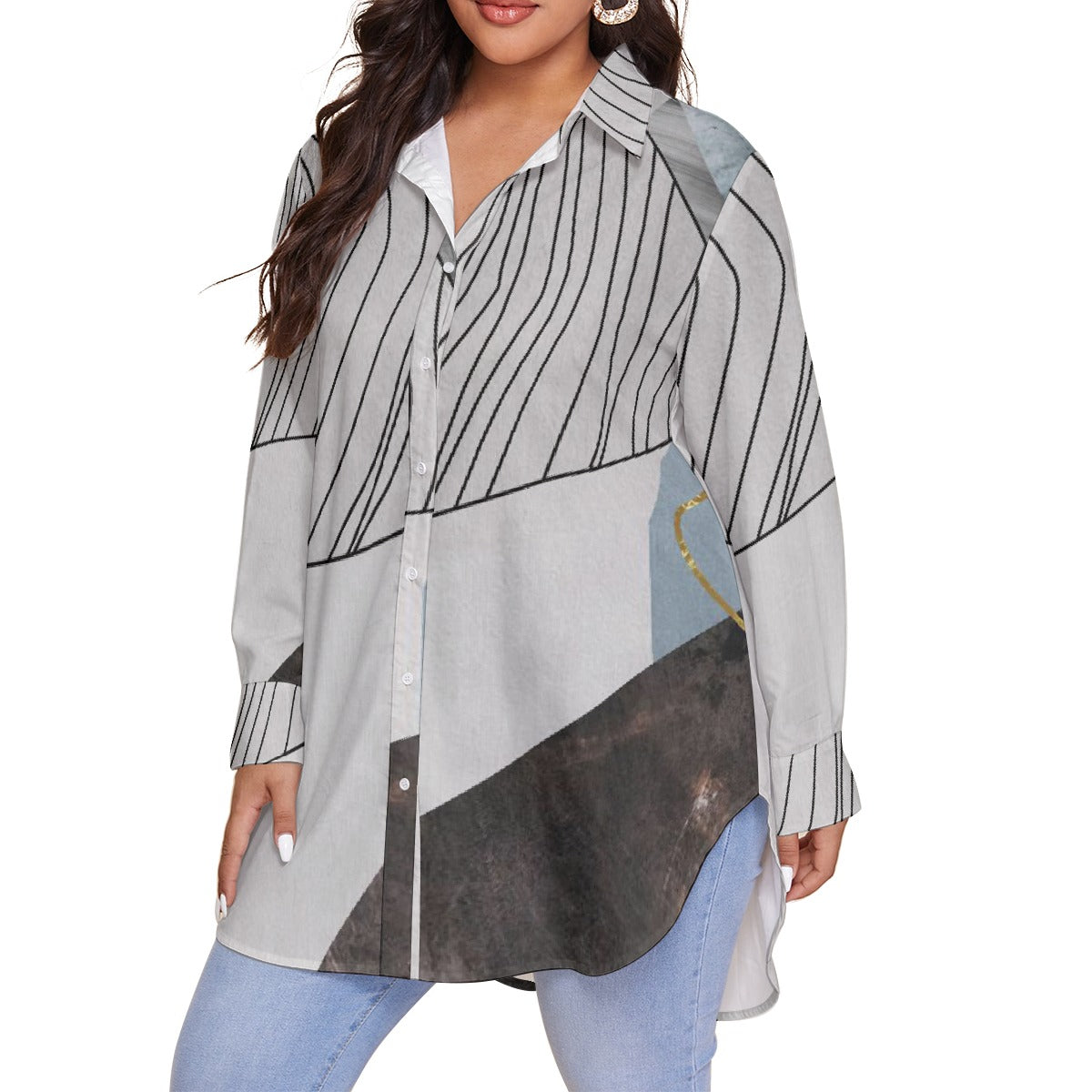 All-Over Print Women's Shirt With Long Sleeve(Plus Size)