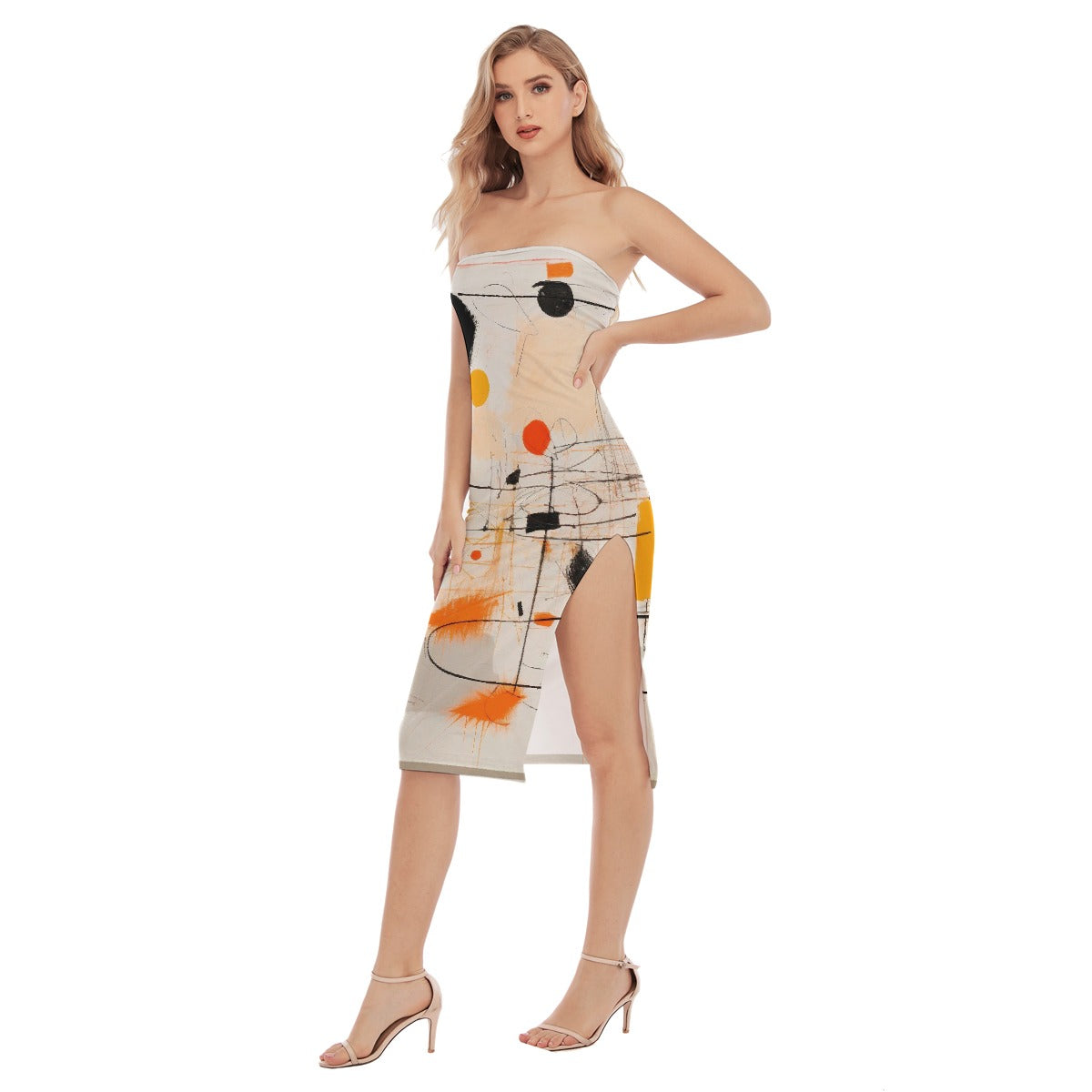 All-Over Print Women's Side Split Tube Top Dress