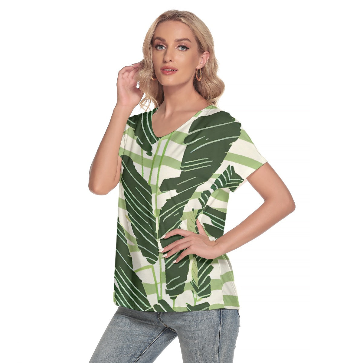 All-Over Print Women's Loose V-neck Short Sleeve T-shirt