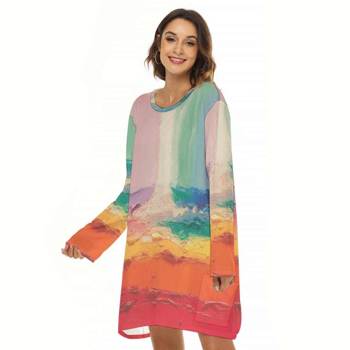 All-Over Print  Women's Loose Crew Neck Dress