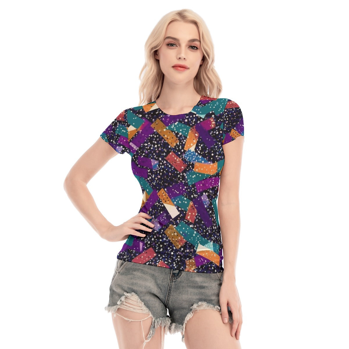 All-Over Print Women's Short Sleeve Mesh Blouse