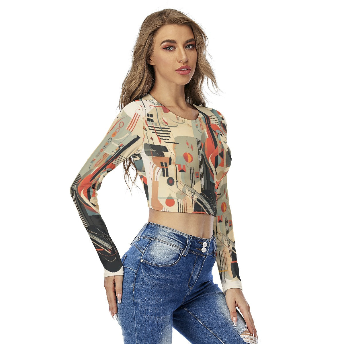 All-Over Print Women's Round Neck Crop Top T-Shirt