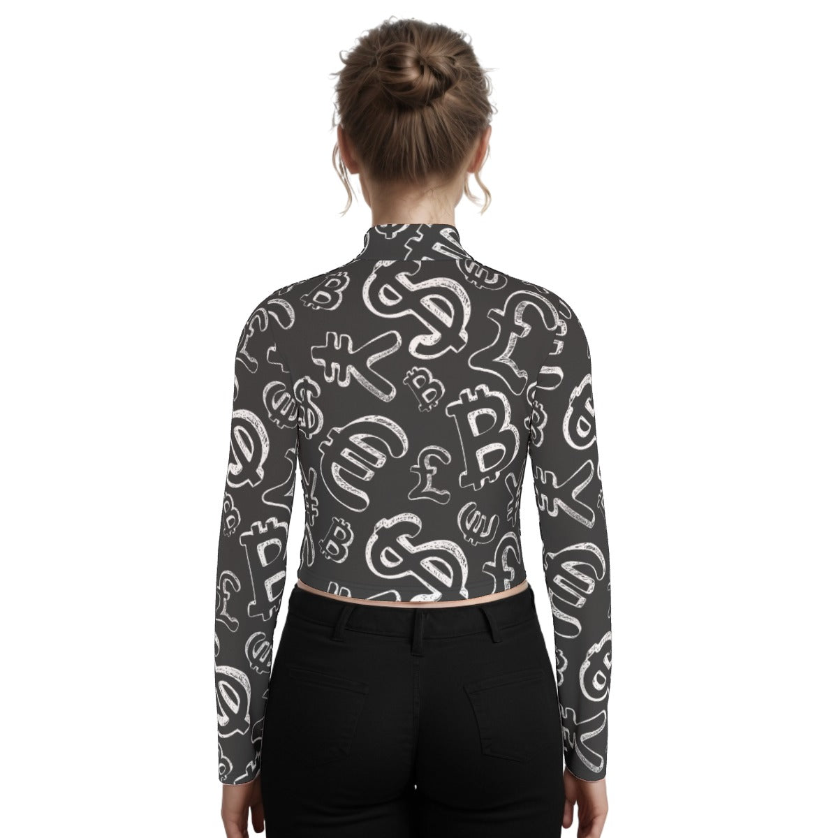 Eco-Friendly All-Over Print Women's Turtleneck T-shirt With Long Sleeve