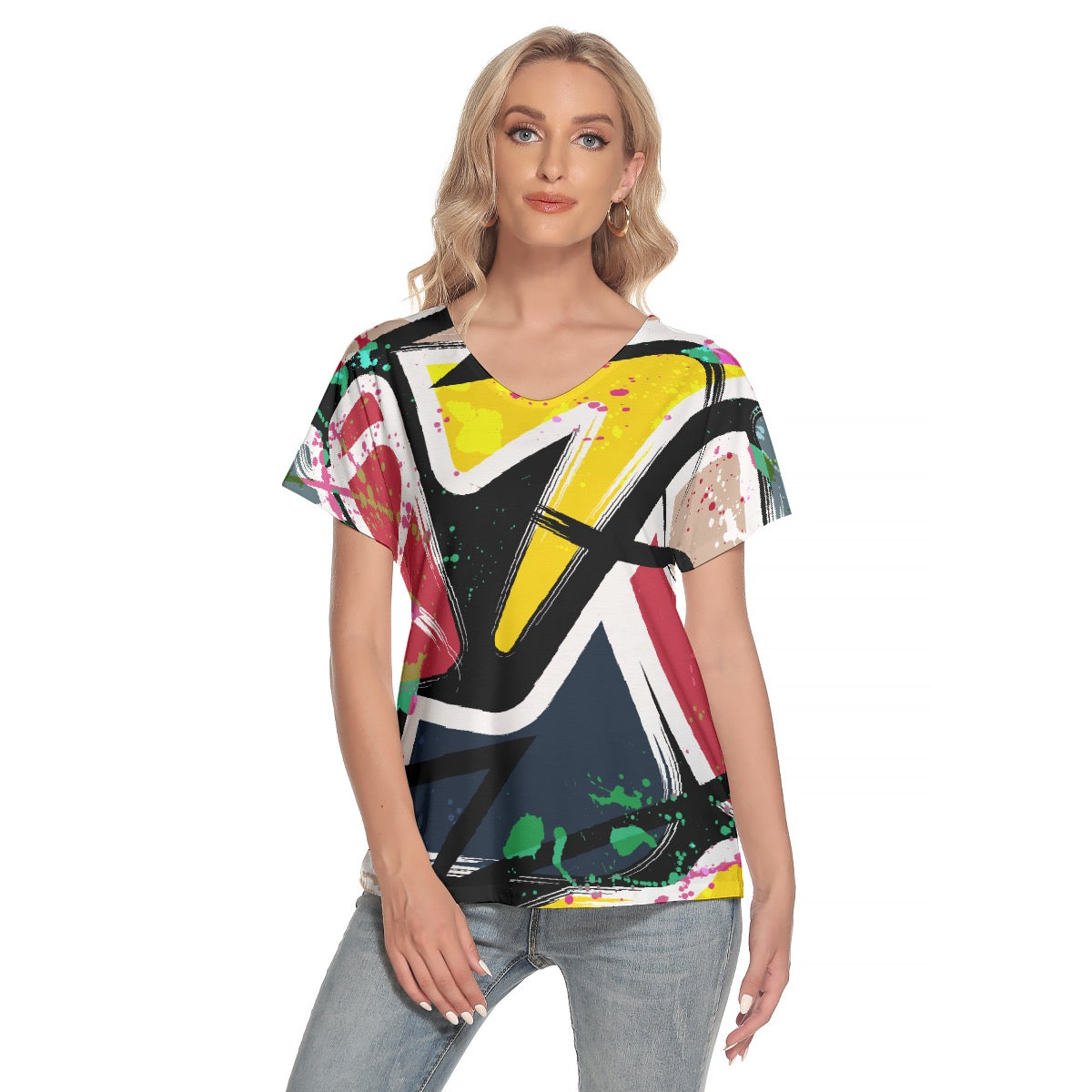 All-Over Print Women's Loose V-neck Short Sleeve T-shirt