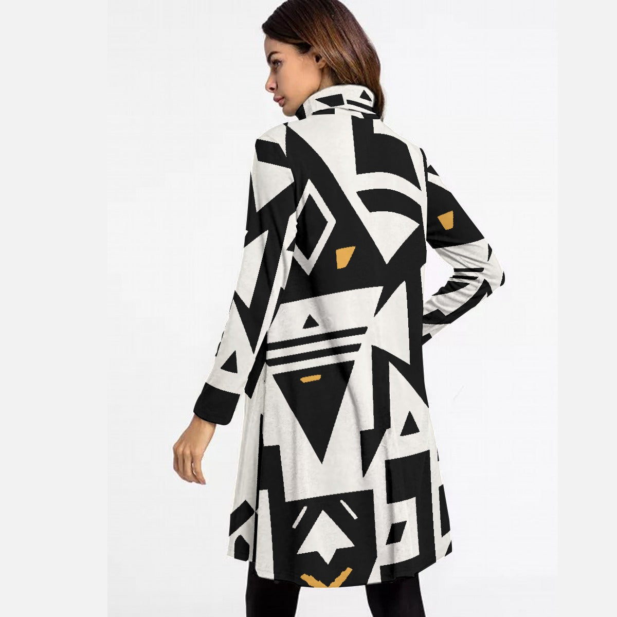 All-Over Print Women's High Neck Dress With Long Sleeve