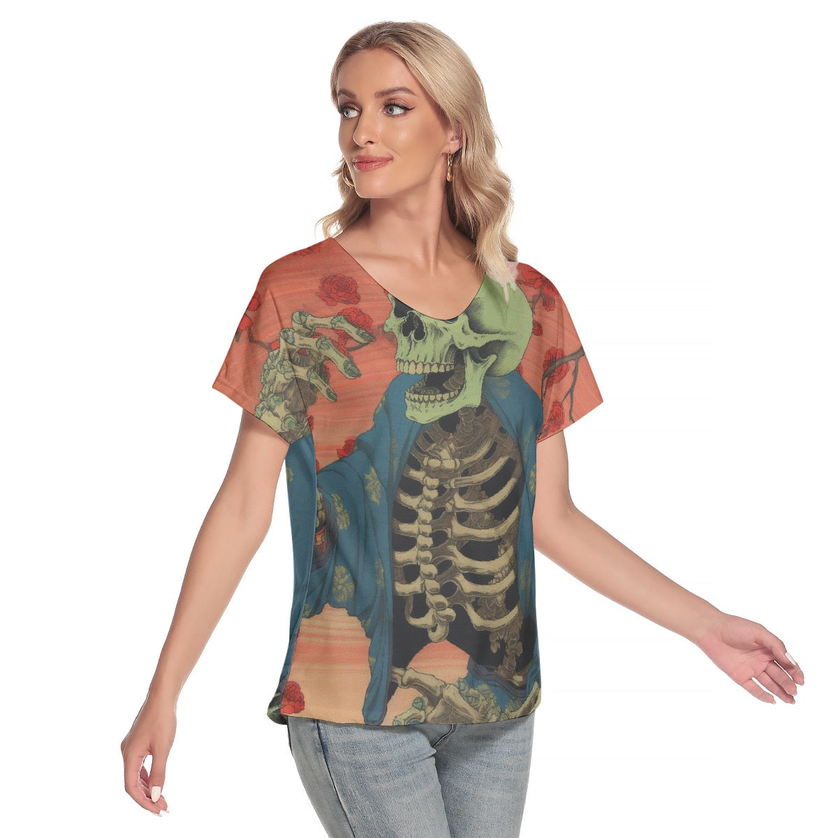 All-Over Print Women's Loose V-neck Short Sleeve T-shirt