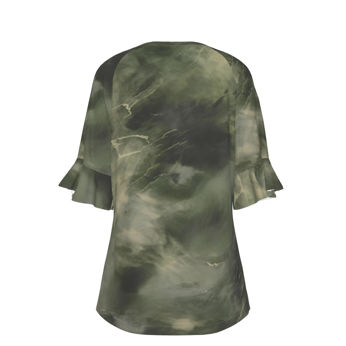 All-Over Print V-neck Women's T-shirt With Bell Sleeve