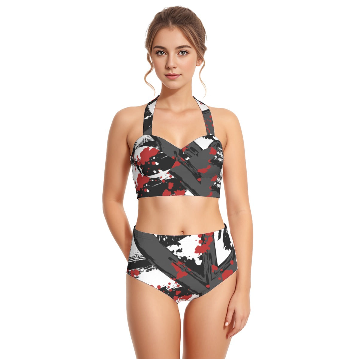 All-Over Print Women's Swimsuit Set With Halter