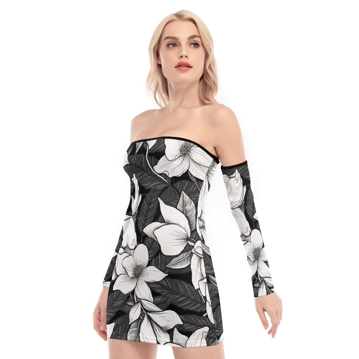 All-Over Print Women's Off-shoulder Back Lace-up Dress