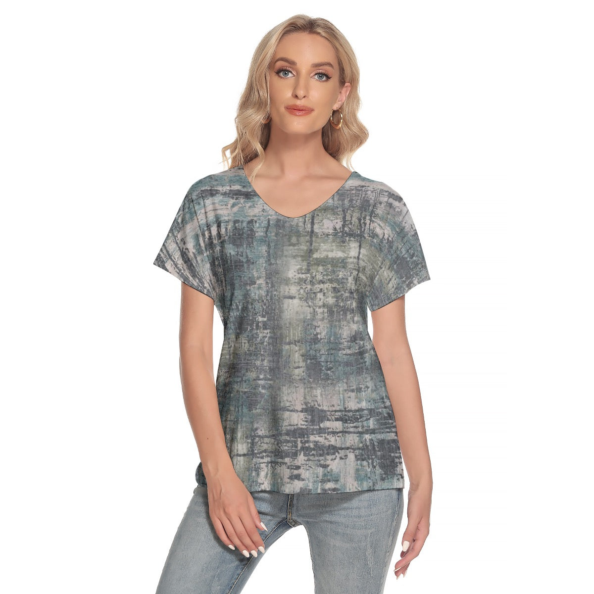 All-Over Print Women's Loose V-neck Short Sleeve T-shirt