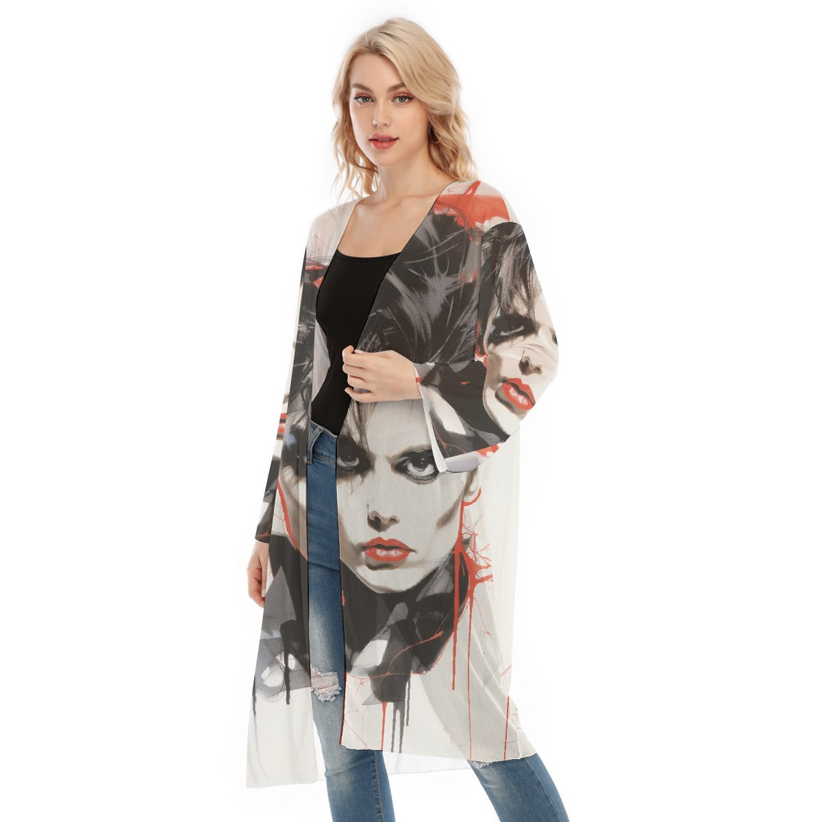 All- Over Print Women's Long Sleeve Mesh Cardigan