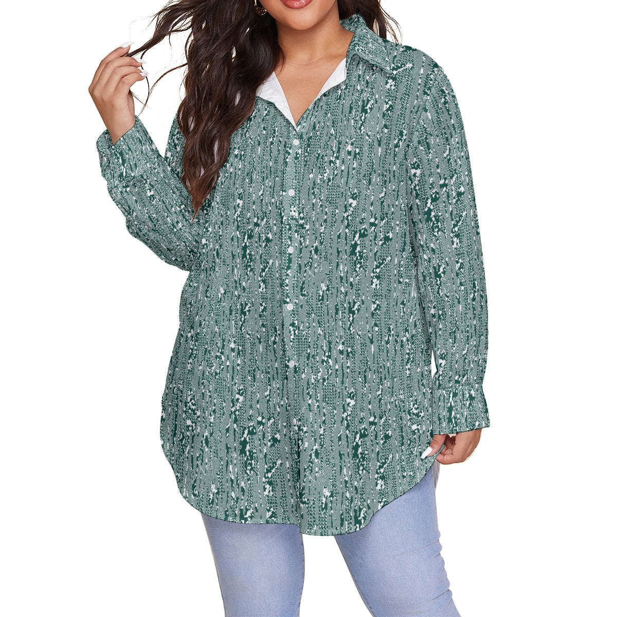 All-Over Print Women's Shirt With Long Sleeve(Plus Size)