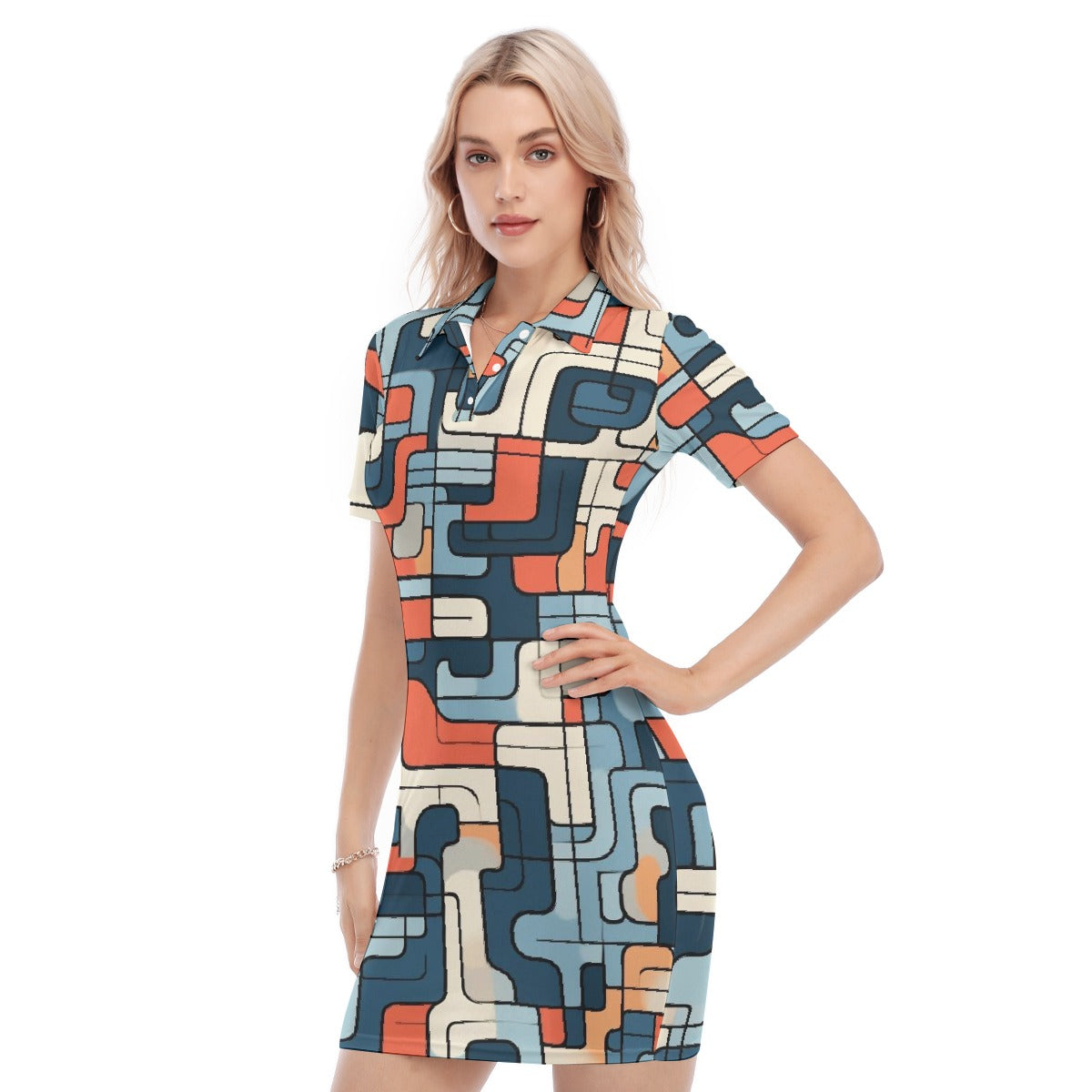 All-Over Print Women's Polo Collar Dress