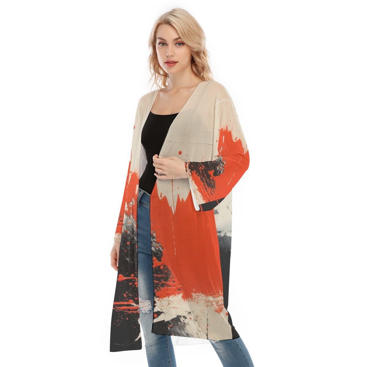 All- Over Print Women's Long Sleeve Mesh Cardigan