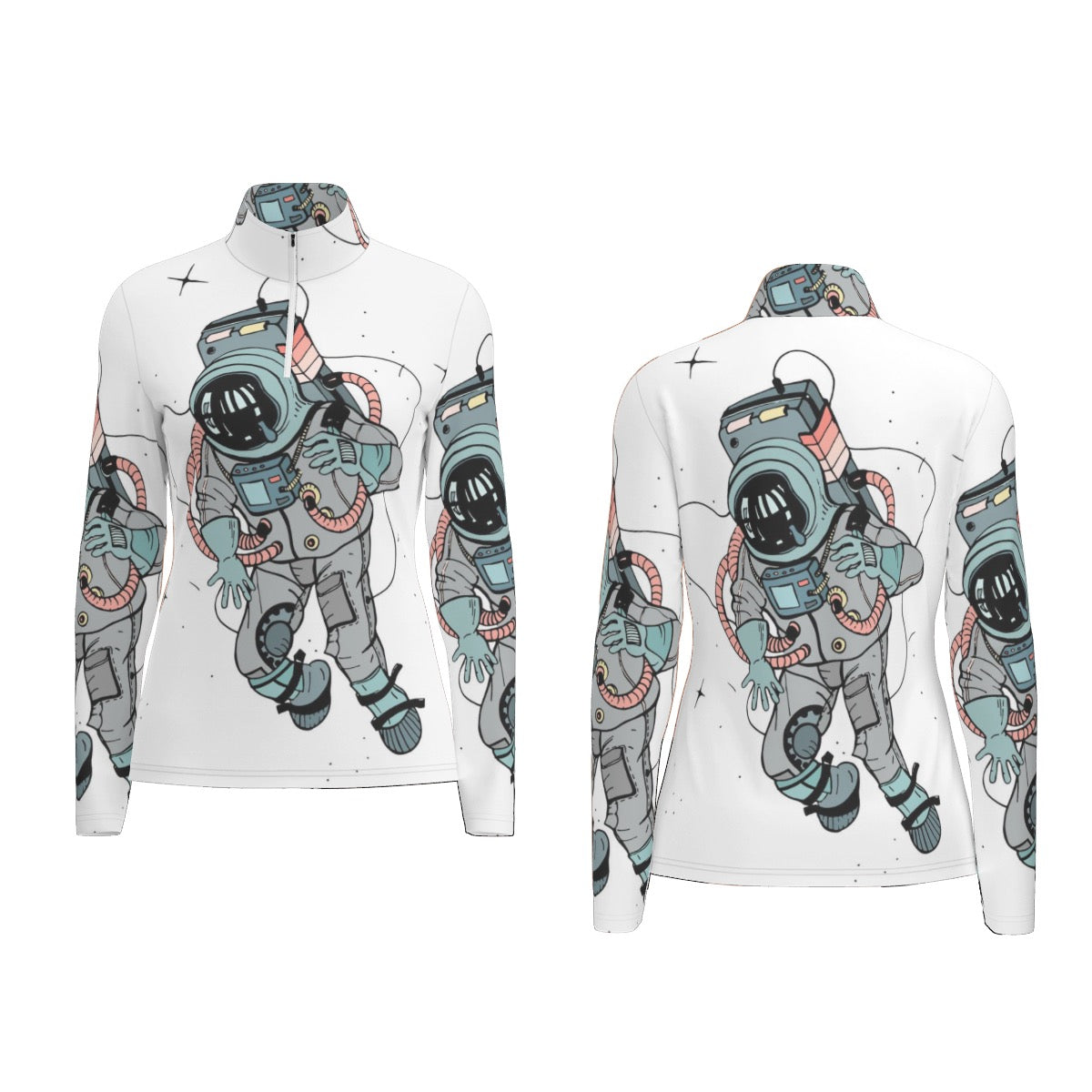 All-Over Print Women's Sports Collar Jersey With Long Sleeve