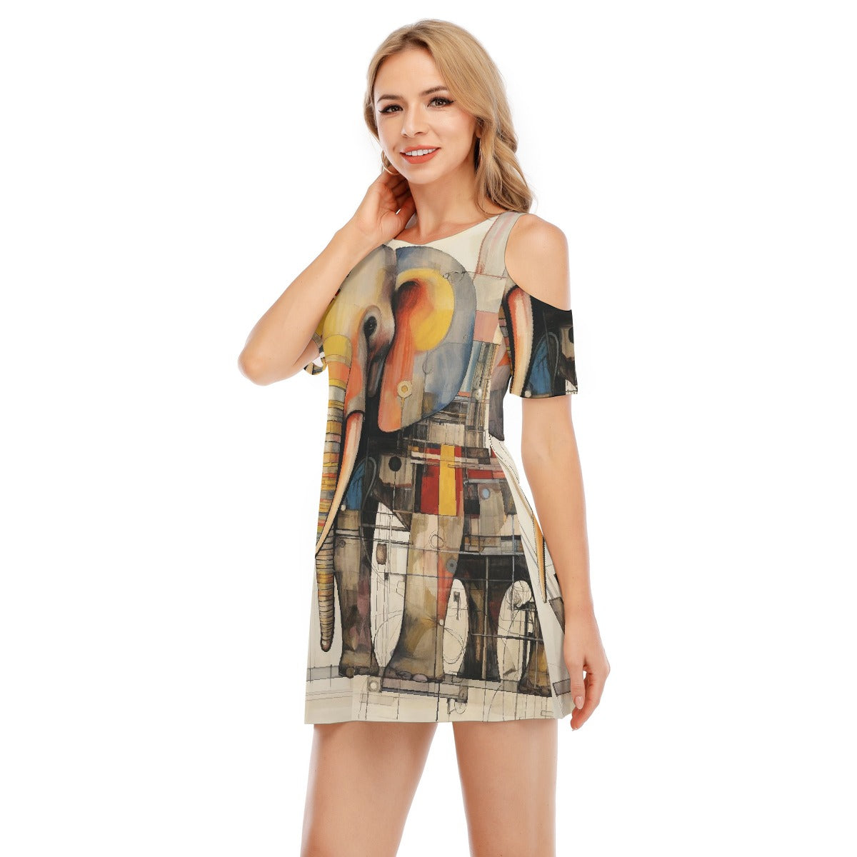 All-Over Print Women's Cold Shoulder Dress | 190GSM Cotton