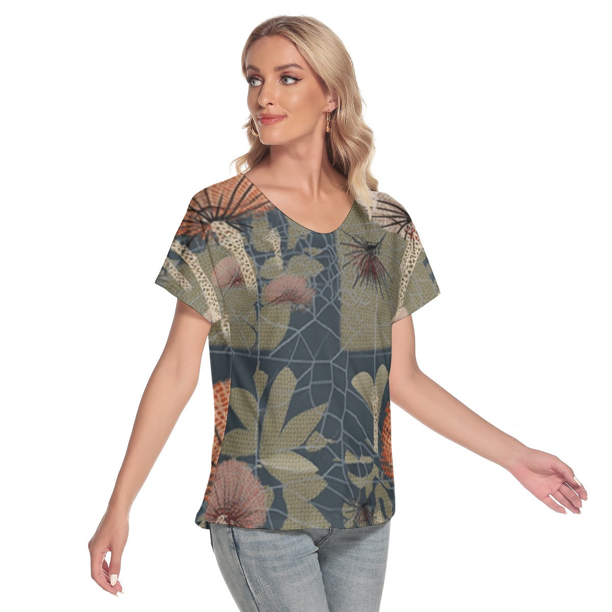 All-Over Print Women's Loose V-neck Short Sleeve T-shirt