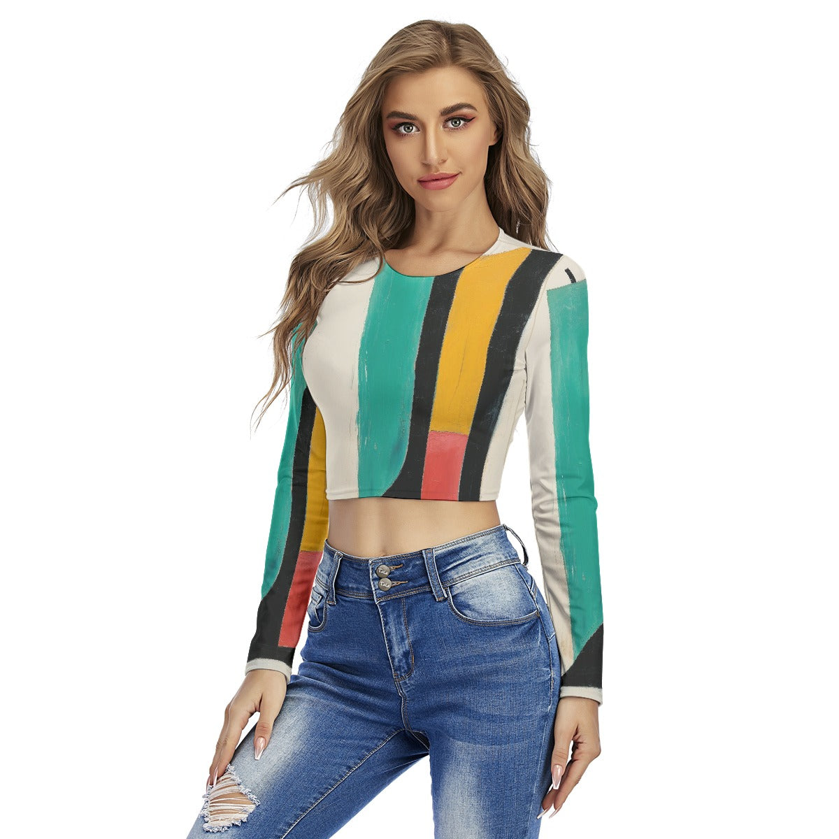 All-Over Print Women's Round Neck Crop Top T-Shirt