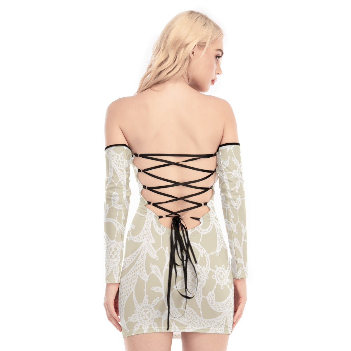 All-Over Print Women's Off-shoulder Back Lace-up Dress