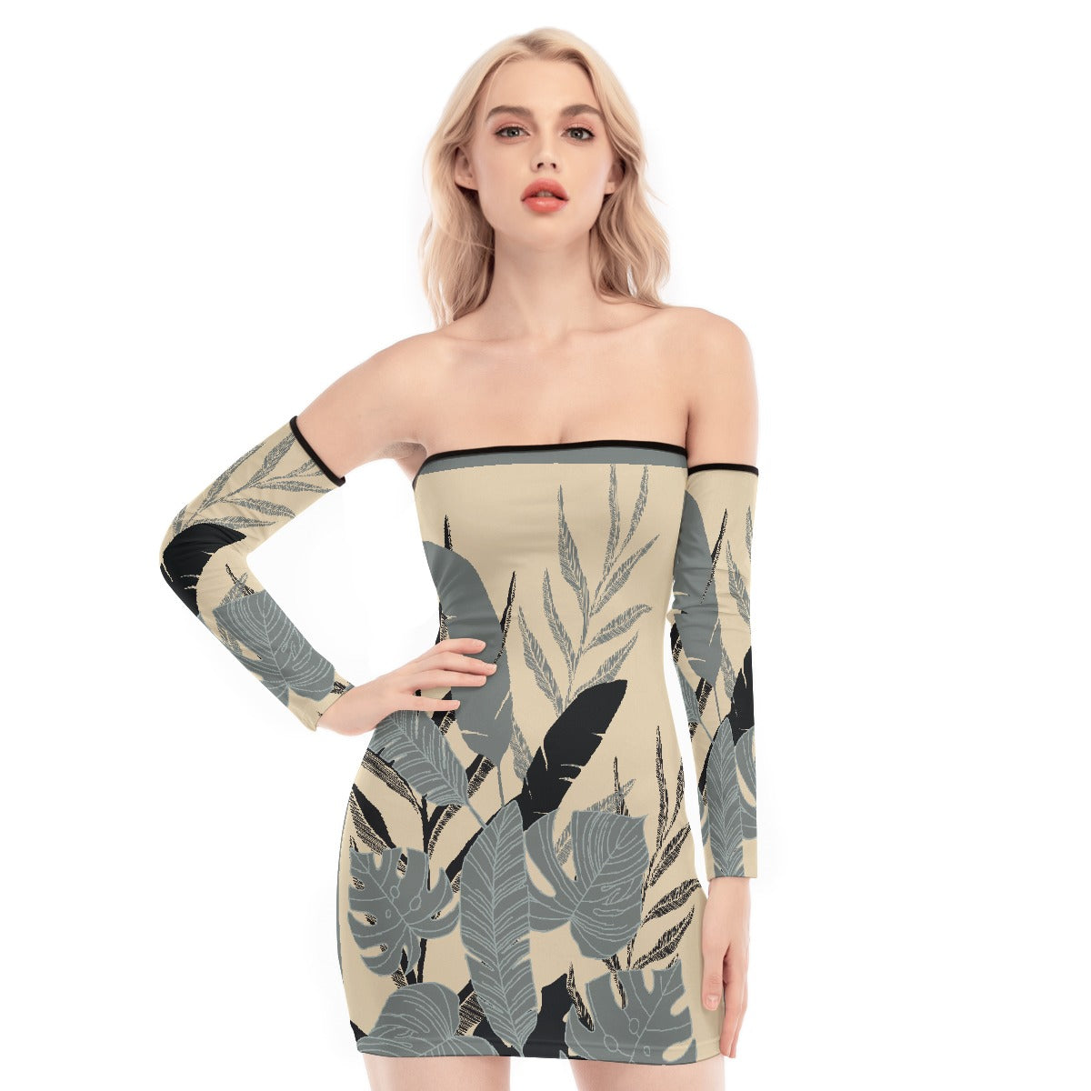 All-Over Print Women's Off-shoulder Back Lace-up Dress