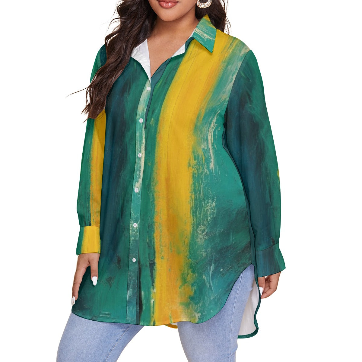 All-Over Print Women's Shirt With Long Sleeve(Plus Size)