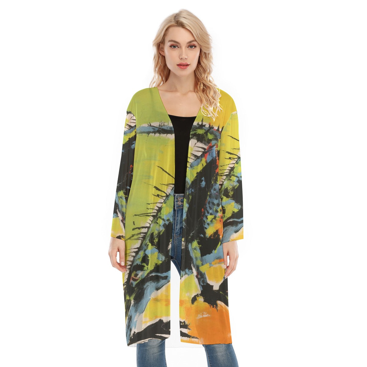 All- Over Print Women's Long Sleeve Mesh Cardigan